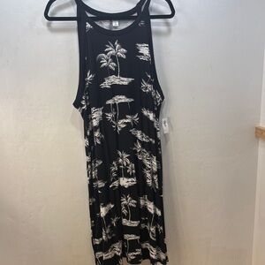 Old Navy Sleeveless Lightweight Black White Palm Print Maxi Dress NWT Size XXL